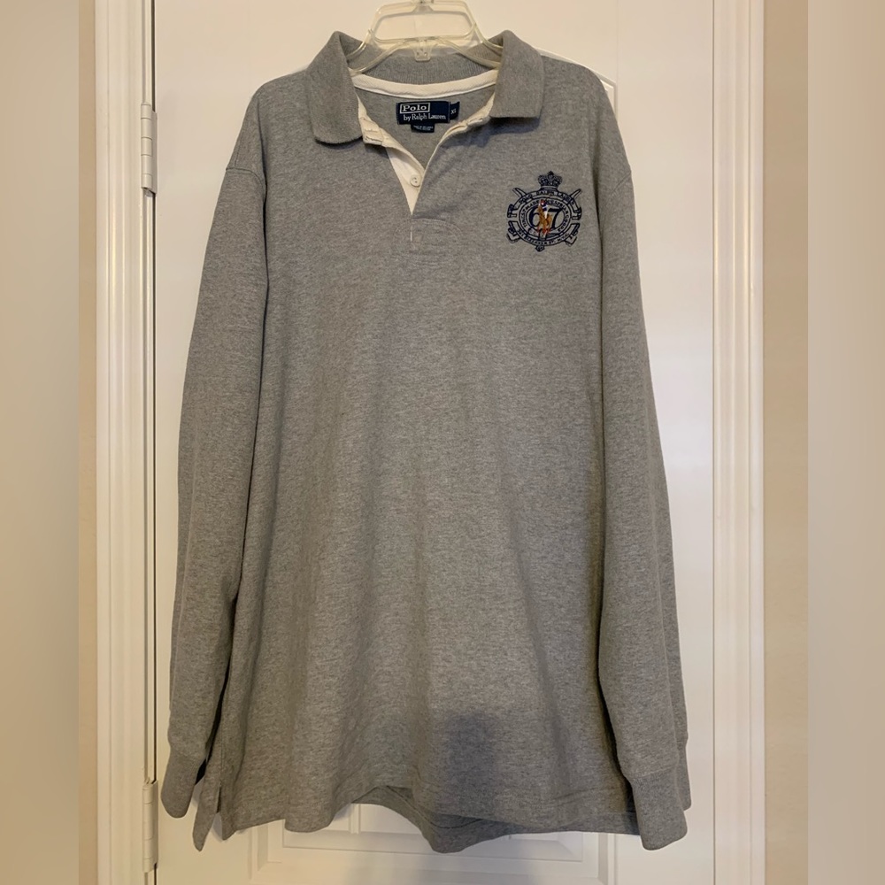 Men’s Polo by Ralph Lauren Heavy Grey Long Sleeve Polo Size XL